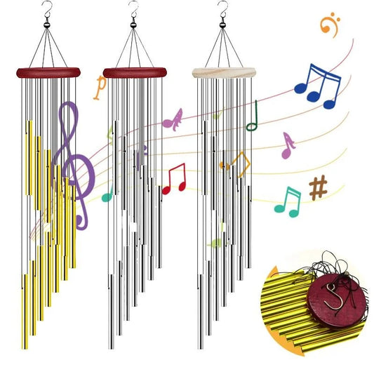 Solid Wood Wind Chimes Metal 12 Aluminum Tube Home Hanging Rotating   Wind Bells Garden, Balcony,  Craft Decoration Gift