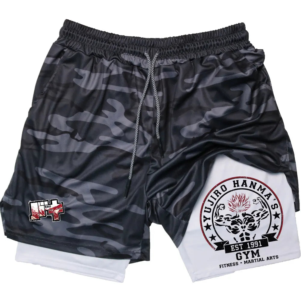 Anime Baki 2-in-1 Gym Performance Short Mens Athletic Compression Shorts Quick Dry Stretch Workout Fitness Running Sportwear