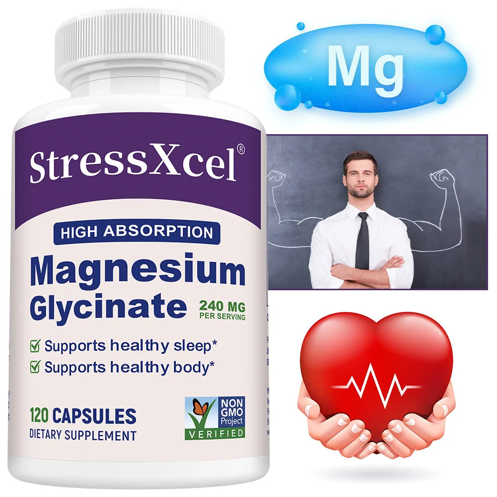 Magnesium Glycine Supplement with High Absorption Rate Supports Sleep, Muscle, Heart, Nerve Health, and Boosts Energy