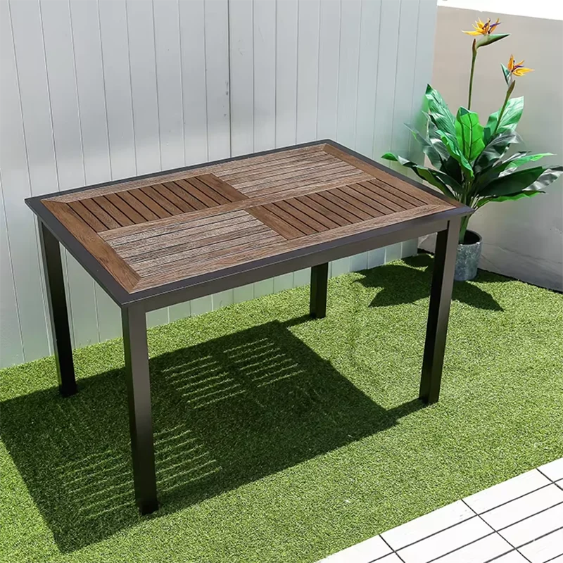 120cm Patio Dining Table Large Rectangular Outdoor Table Waterproof Wood-plastic Outdoor Furniture Garden Dinner Table