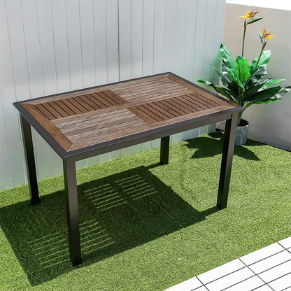 120cm Patio Dining Table Large Rectangular Outdoor Table Waterproof Wood-plastic Outdoor Furniture Garden Dinner Table