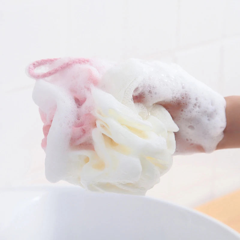 Large Bi-Colour Shower Balls Colourful PE Soft Frosted Bubble Bath Flower Flower Soft Scrubbing Bubble Net Two Color Bath Flower