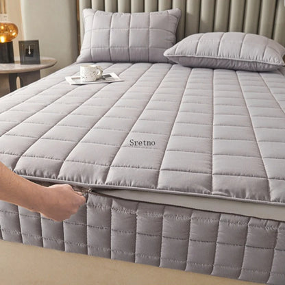 SRETNO 2026 New Upgrade 6-sided Fully Wrapped Fitted Sheet Polyester Cotton Brushed Mattress Protective Cover Zipper Disassembly