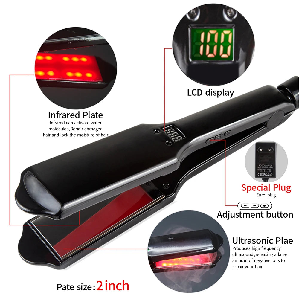Ultrasonic Infrared Hair Care Iron Keratin Argan Oil Recovers Damaged Wide Plate Hair Straight LCD Display Treatment Cold Irons