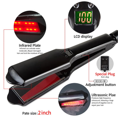 Ultrasonic Infrared Hair Care Iron Keratin Argan Oil Recovers Damaged Wide Plate Hair Straight LCD Display Treatment Cold Irons