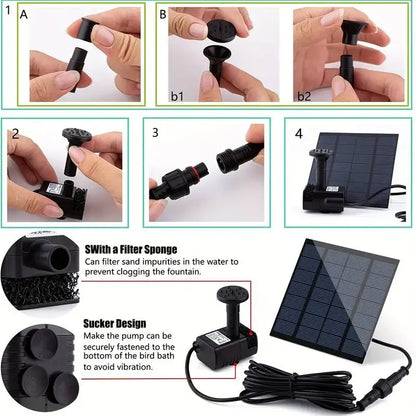 Solar Fountain with 6 Nozzles - 1.4W Solar Panel Floating Water Pump for Bird Baths, Pools,Garden DIY Waterfall Yard Decor