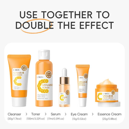 Vitamin C Skincare 5pcs Set Facial Care Brightening Essence Cream Serum Cleanser Toner Eye Cream Moisturizing