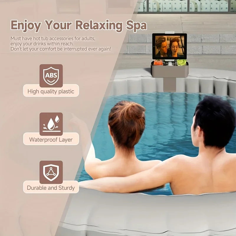 3-in-1 Adjustable Hot Tub Tray Table Pool Cup Holder Phone Holder Attachable for Spa Wall Bathtub for Drinks Beverages Outdoor
