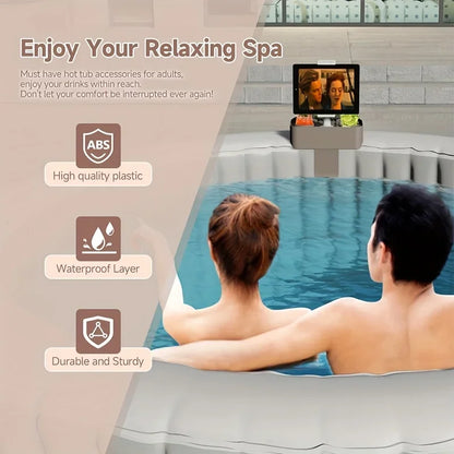 3-in-1 Adjustable Hot Tub Tray Table Pool Cup Holder Phone Holder Attachable for Spa Wall Bathtub for Drinks Beverages Outdoor