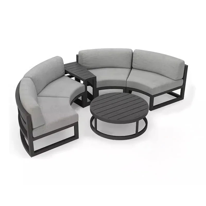 360° Round Outdoor Sofa Set - Deep Grey Aluminum Patio Furniture, Waterproof for Garden and Balcony