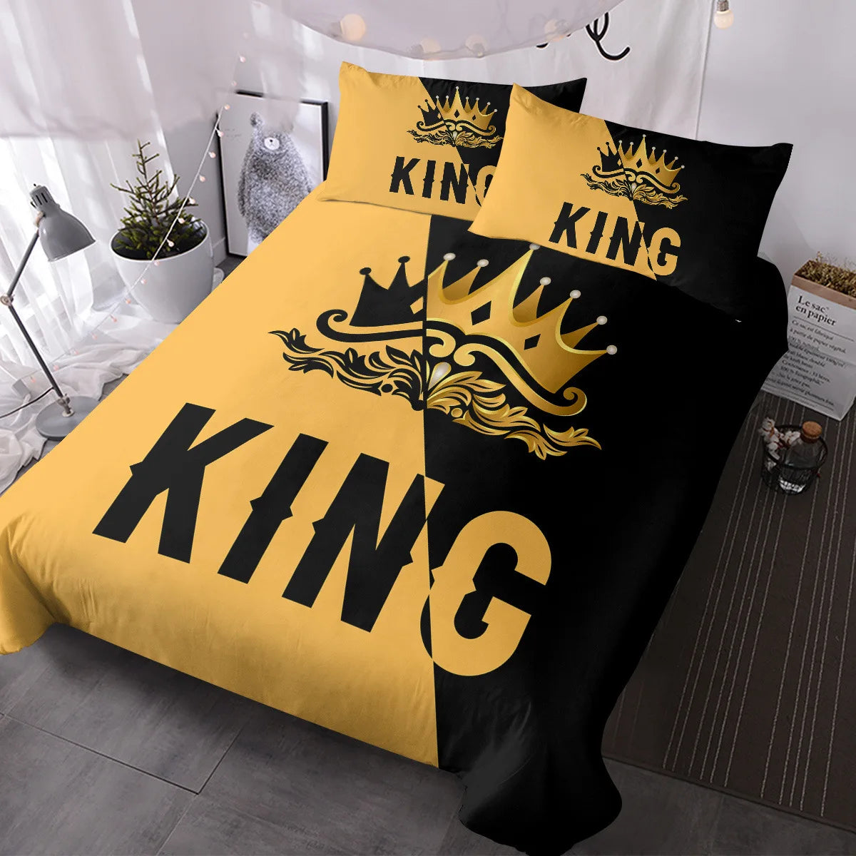 Duvet Cover Set Soft And Comfortable  Gray And Black King Pattern Bedding Set For Bedroom Guest Room And Dorm Decoration