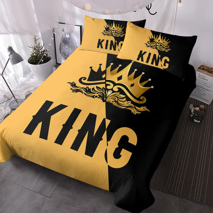 Duvet Cover Set Soft And Comfortable  Gray And Black King Pattern Bedding Set For Bedroom Guest Room And Dorm Decoration