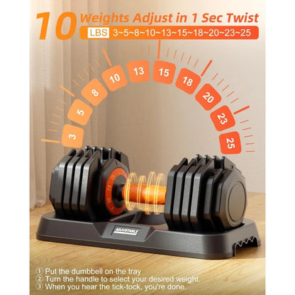 2026 Latest Adjustable Dumbbell Set of 2 Quick Switch Weights in 3lbs Increments 25lbs Pair Weights Dumbbell Set with Storage T