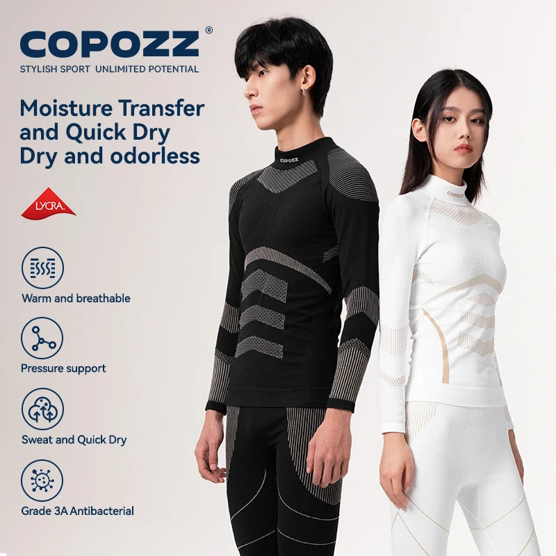 COPOZZ Women Men 3A Antimicrobial Ski Thermal Underwear Fitness Workout Gym Snowboard Sport Pressure Supports Warm Long Johns