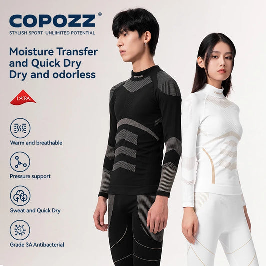 COPOZZ Women Men 3A Antimicrobial Ski Thermal Underwear Fitness Workout Gym Snowboard Sport Pressure Supports Warm Long Johns