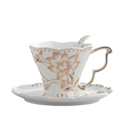 Vintage Ceramic Coffee Cup Spoon Plate Set Luxury Exquisite Latte Flower Tea Water Cup Creative European Style Tea Cup Set Cafe