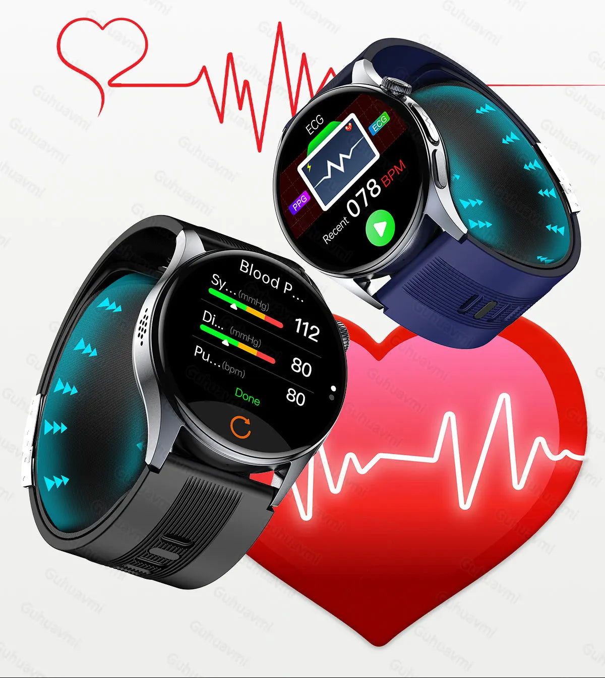 New Smart Watch High precision air pump1.56‘’ AMOLED Display ECG Comprehensive Sleep Monitoring Health BT Talk NFC Airbag Stra