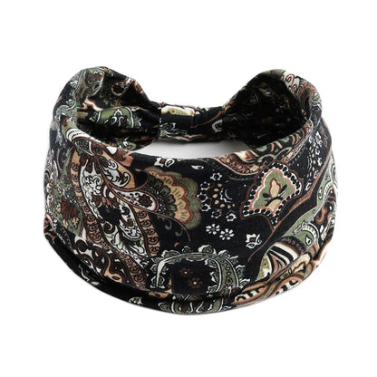 Boho Headbands Wide Knot Hair Scarf Floral Print Hairband Stretch Turban Headwrap Cotton Head Band Fashion Accessories for Women