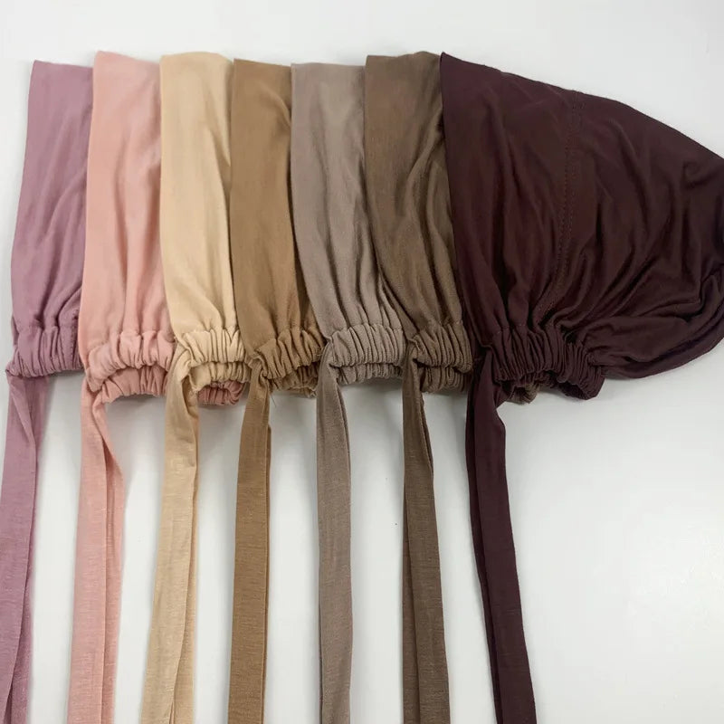 Islamic Headscarf Hijab Bonnet Female Turban Hat Ladies Headband Cap Muslim Women's Under Scarf Caps Soft Cotton Inner Hijabs