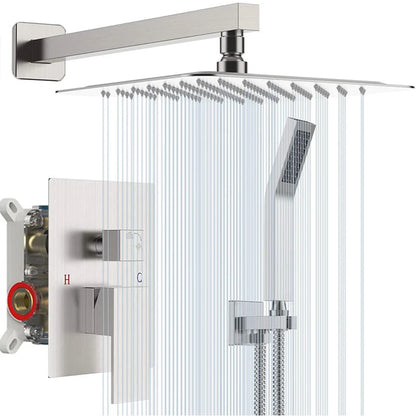 Chrome Shower Faucet Set Rainfall 12 Inch Concealed Shower System Wall Mounted Rainfall Bathroom Shower Tap With Handshower Set