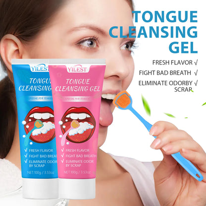 100g Tongue Cleaning Gel with Brush Oral Care Removal Odor Health Fresh Breath Care Dental Hygiene Tools Coating Cleaning Kit