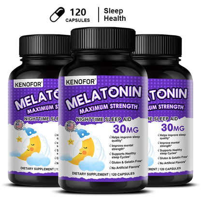 Melatonin Capsules 30mg - Promote Falling Asleep Quickly, Calm The Mind, Natural Sleep Aid Supplement