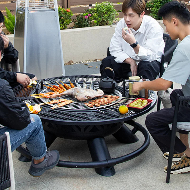 Barbecue TableMultifunction Outdoor Wood-Burning Fire Pit With Removable Cooking Grill For Courtyard Barbecues And Firewood-Burn