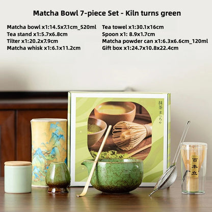 Japanese Matcha Set 7pc Glazed Bowl Whisk Brush Tea Powder Can Complete Tea Ceremony Tools Starter Kit With Full Accessories