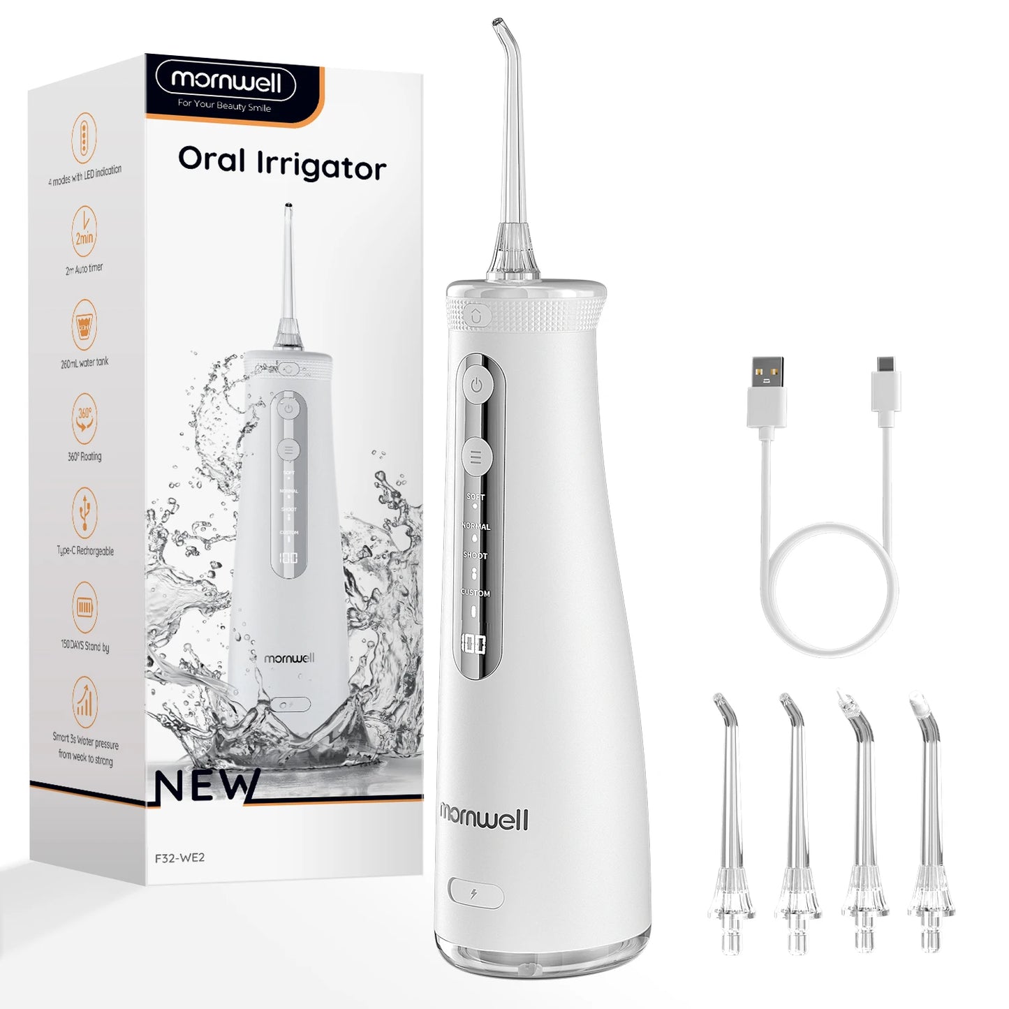 Cordless Water Flosser With 4 Jet Tips 4 Modes 260ML Portable Rechargeable Oral Water Floss IPX7 Waterproof for Gums Care