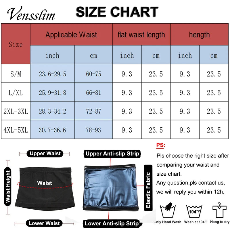 Vensslim Waist Trainer for Men Sauna Belt Slimming Belt Waist Trimmer Sweat Workout Body Shaper Fitness Faja Slim Shapewear