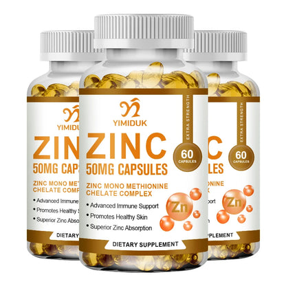 Zinc 50mg, High Potency Supplement - Immune Support System from Natural Zinc (Oxide/Citrate) 120 Capsules