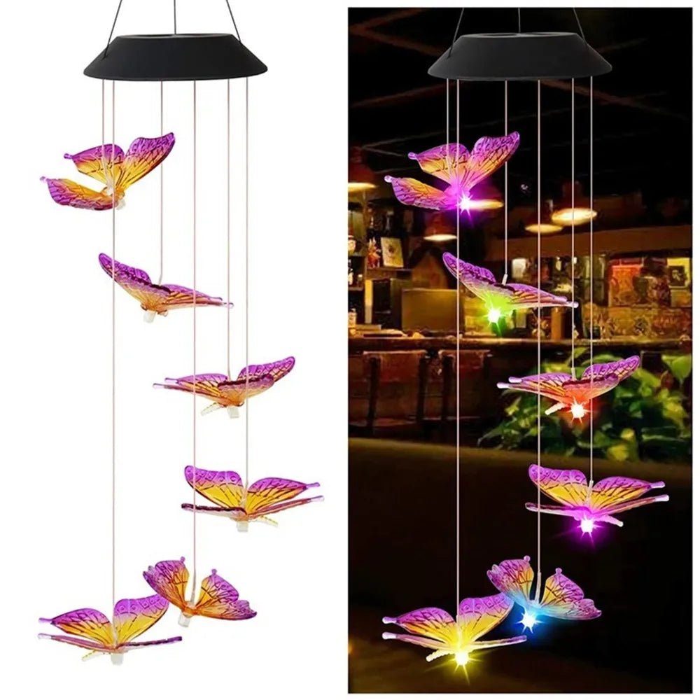 Household Wind Chimes Solar Power Generation for Courtyard and Outdoor Decoration Wind Chimes and Pendants Butterfly Wind Chime