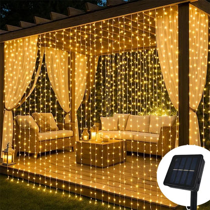 Solar Curtain Light LED Outdoor Waterproof 600leds Garland Decor String Lights Yard Christmas Fairy Wedding Party Terrace Garden