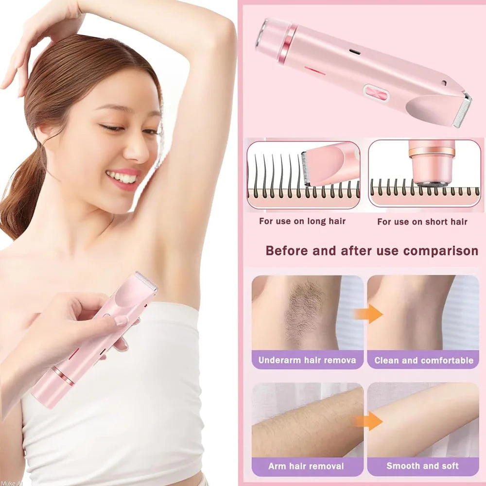 Electric Razors for Women 2in1 Bikini Trimmer Facial Mustache Shavers for Ladies Body Underarms Legs Portable Painless Epilator