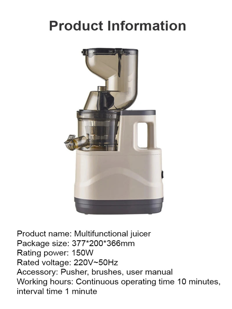 【EU Plug】 Household Large-diameter High-power Juicer Multi Functional Juicer with Residue Separation Function