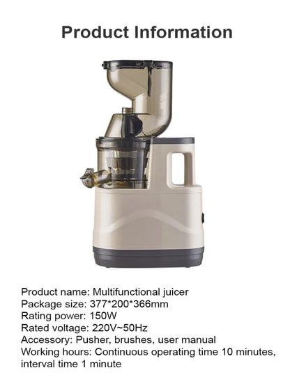 【EU Plug】 Household Large-diameter High-power Juicer Multi Functional Juicer with Residue Separation Function