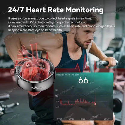 AI ECG Detection Smart Ring Blood Pressure,Heart Rate,Body Temperature Monitor,Waterproof Multiple Sport Track Men Women Rings