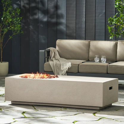 56 Inch Rectangle MGO Fire Pit Table 50000 BTU Modern Outdoor Gas Fire Pit Light Grey for Patio Garden Backyard Gatherings