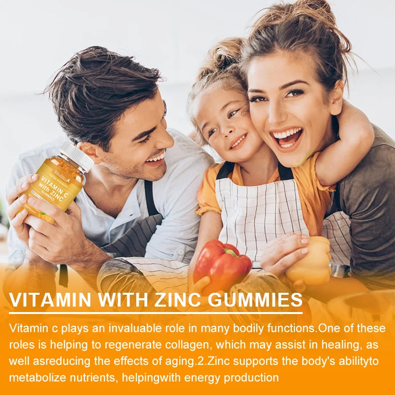 Mulittea Vitamin C with Zinc Gummies For Antioxidant Whitening Collagen Improve Immunity Skin healthDaily nutritional supplement