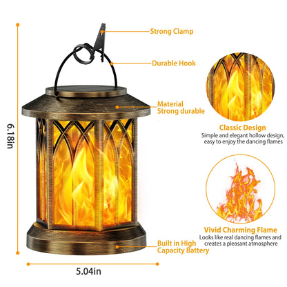 2 Pack Upgraded Flickering Flame Solar Lanterns Lights Outdoor, Solar Hanging Lights Outdoor for Garden, Bronze/Black