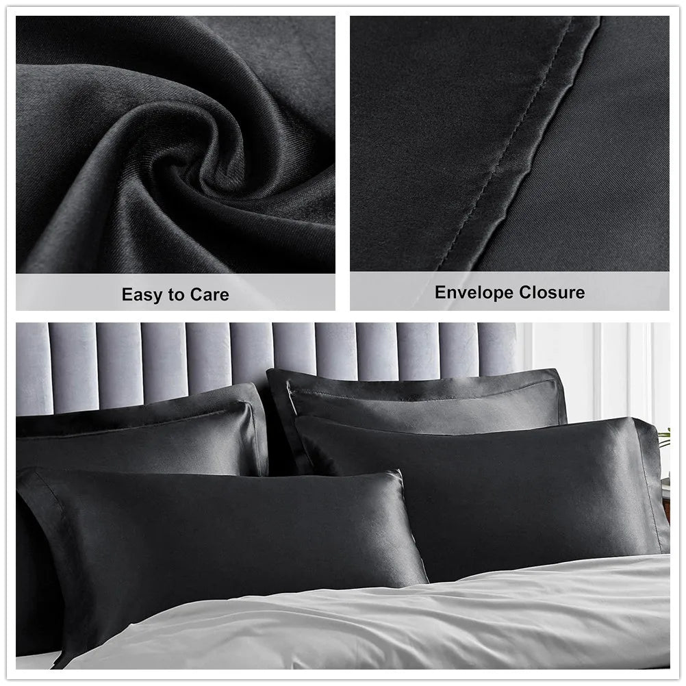 Satin Pillowcase for Hair and Skin Care Standard Queen Washable Pillow Covers Set of 2 with Envelope Closure Gifts for Women Men