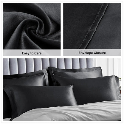 Satin Pillowcase for Hair and Skin Care Standard Queen Washable Pillow Covers Set of 2 with Envelope Closure Gifts for Women Men