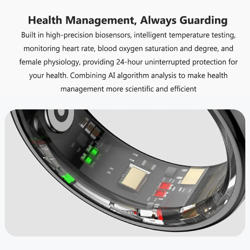 Smart Ring Health and Sleep Tracker Heart Rate Blood Oxygen Monitor Body Temperature Music/Video/Camera Control 5ATM Waterproof