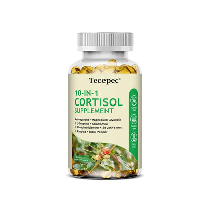 10-IN-1 Cortisol Supplements with Magnesium, Ashwagandha, Chamomile, L-Theanine,Vitamin C & D3, For Women & Men,Vegan