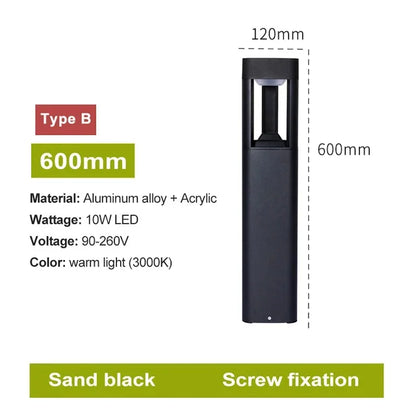 Outdoor LED Bollard Landscape Light Black Garden Pathway Lighting Fixtures Floor Lawn Lamp for Pillar Driveway Patio Yard Decora