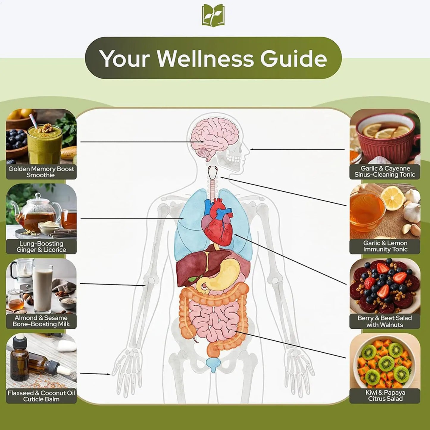 Natural Healing Guide Spiral Bound Herbal Book with Step-by-Step Recipes for Heart Health Blood Pressure and Focus Enhancement