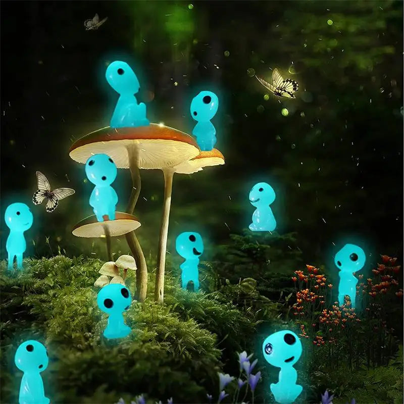 10pcs Luminous Tree Spirits Micro Landscape Outdoor Glowing Miniature Statue,Potted  Accessories,Yard Decoration,Yard Supplies