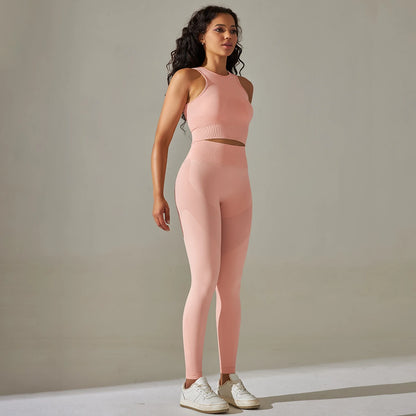 Women Yoga Set Sports Suit Sports Vest Gym Leggings 2Pcs Suit Seamless Workout Clothes Sportswear Running Fitness Tracksuit