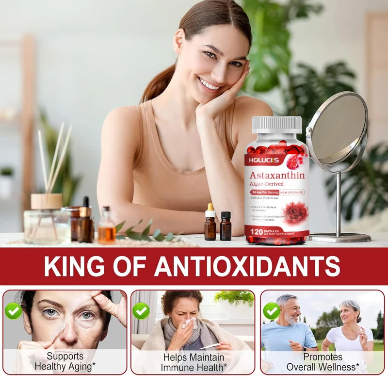 Premium Natural Astaxanthin Supplement, Support Blood Flow, Reduces Oxidative Stress & Healthy Cholesterol, Overall Vitality