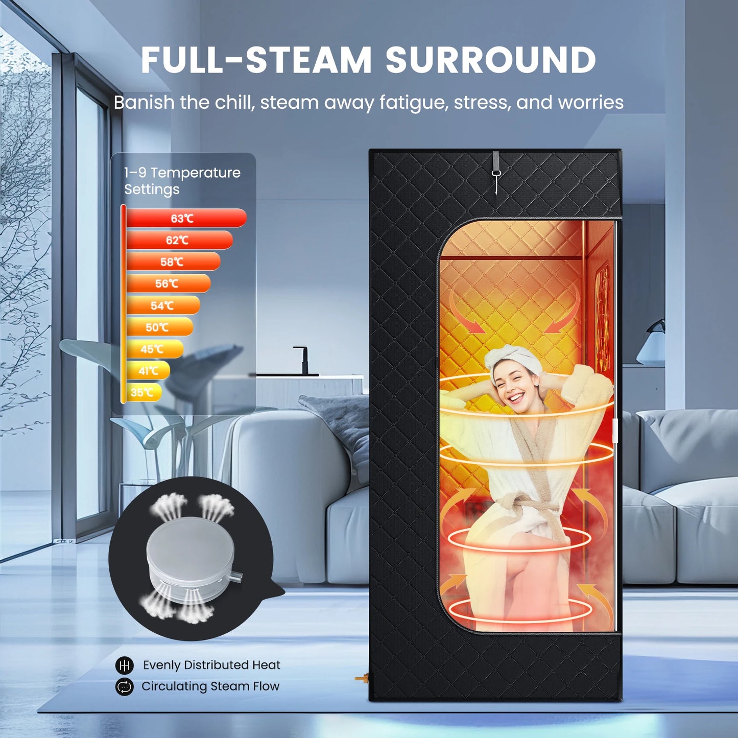 Full Body Home Steam Sauna Set 2.6L Large Steam Pot One Person Sauna Spa with Time Temperature Remote Control Detox Therapy